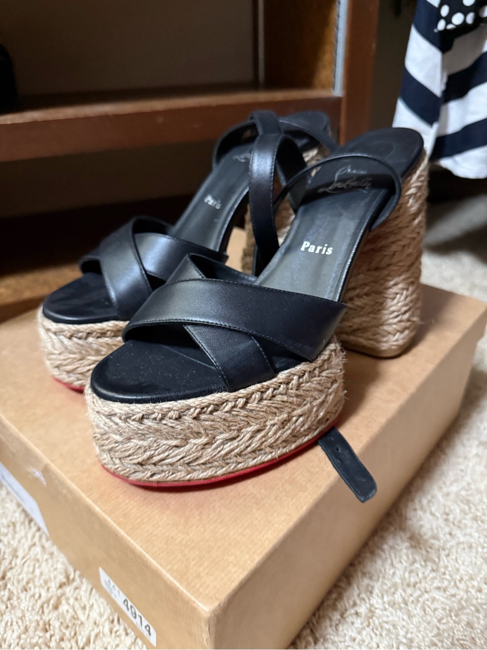Christian Louboutin Black Leather Platform Espadrille Sandals like new size 41